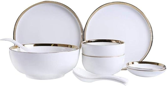 Elegant Dishes Plate Bowl Set,10-Piece White Porcelain Phnom Penh Dinnerware Set Healthy Ceramics Tableware Set Service for 2 People