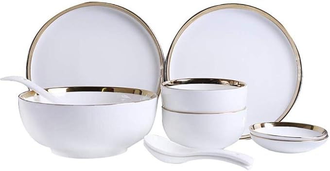 Elegant Dishes Plate Bowl Set,10-Piece White Porcelain Phnom Penh Dinnerware Set Healthy Ceramics Tableware Set Service for 2 People