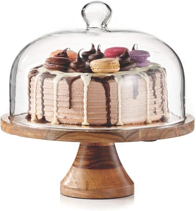 Royalty Art 4-in-1 Cake Stand with Dome, Cheese Board, Covered Platter, and Serving Tray for Pastries, Pies, Appetizers, and Holiday Treats, Decorative Kitchen Server and Display