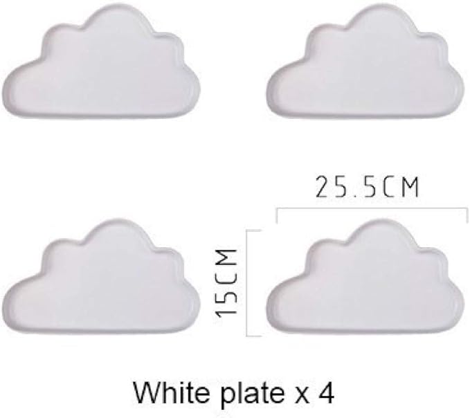 plate2 PCS 4 PCS Ceramic Color Clouds Plate Porcelain Rain Tray Matt Smooth Plates Cute-White cloud4Big
