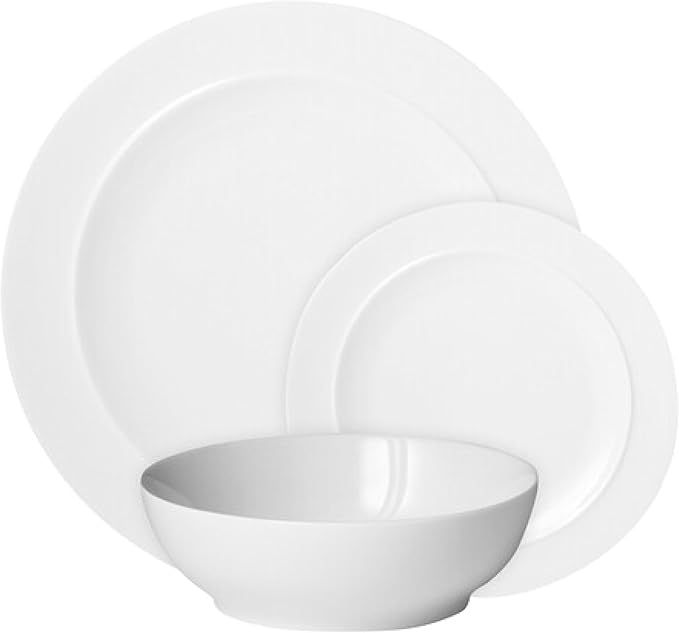 Denby - White By Denby Dinner Set For 4-12 Piece Tableware Set - Fine Porcelain Dinnerware Set - Dishwasher Microwave Oven Safe, Scratch Resistant - 4 x Dinner Plates, Small Plates & Cereal Bowls