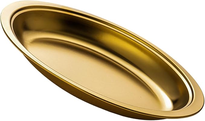 Steaming Fish Tray Stainless Steel Serving Plate Oval Shape Multifunctional for Home or Restaurant Use Silver/Gold
