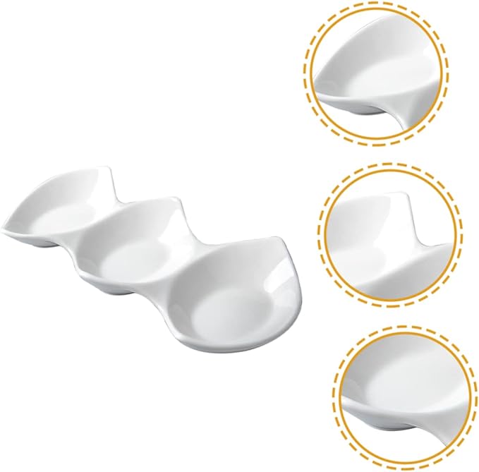 PRETYZOOM Triple Sauce Dishes Three-grid Ceramic Serving Bowls Appetizer Plate Condiment Bowl