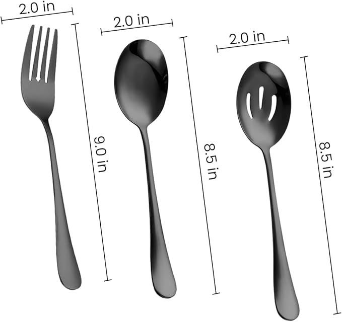 Silverware Sets, Includes 2 Serving Spoon,2 Slotted Serving Spoon, 2 Serving Fork, Stainless Steel Serving Spoons for Parties,Buffet Serving Utensils Set (Black)