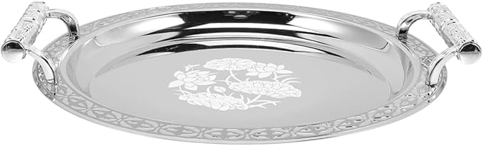 Luxshiny European Style Pattern Serving Tray Silver Fruit Plate Multi Function Snack Dish for Home Hotel Parties Lightweight Tea Tray