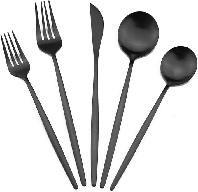 Matte Black Silverware Set, Uniturcky Satin Finish 20-Piece 18/10 Stainless Steel Flatware Set Knife Fork Spoon, Tableware Cutlery Sets Service For 4,Utensils For Kitchens Camping And Party