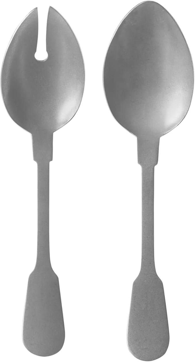 Costa Nova 2-Piece Silverware Salad Serving Set - Saga Collection, Vintage Matte Brushed Finish | Stainless Steel Cutlery | Dishwasher Safe Flatware | Restaurant Quality Dinnerware