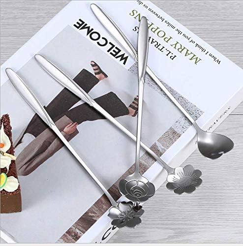 Flower Spoon Coffee Teaspoon Set, PBIEHSR Stainless Steel Two Different Lengths Spoon for Tea Party Decorations(Silver)