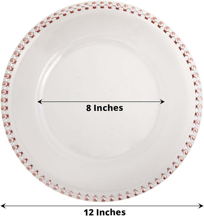 Efavormart 6 Pack 12" Rose Gold Acrylic Round Charger Plates With Beaded Rim Dinner Charger Plates