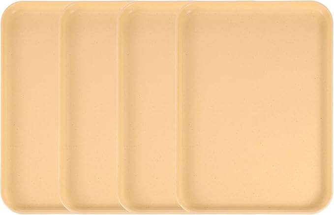 uxcell 4Pcs Plastic Serving Trays, 12.2 x 8.7 Inch Rectangle Food Trays Serving Cafeteria for Kitchen Restaurant Coffee Fruit Burger Lunch Dessert, Yellow