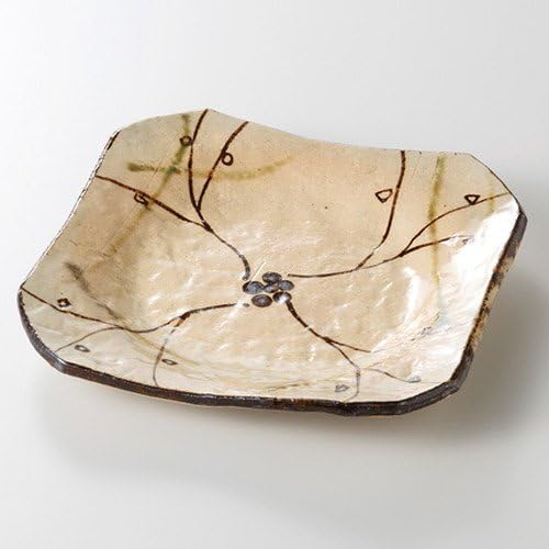 せともの本舗 Ume Komon Nade-Square Plate, 7.6 x 7.7 x 1.1 inches (19.4 x 19.5 x 2.8 cm), 16.2 oz (480 g), Appetizer Plate, Restaurant, Commercial Use, Japanese Tableware,