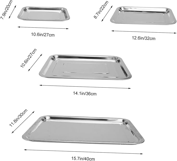 4pcs Stainless Steel Food Plate Snack Serving Trays Fruit Bread Dessert Trays Catering for Restaurant Home Dining