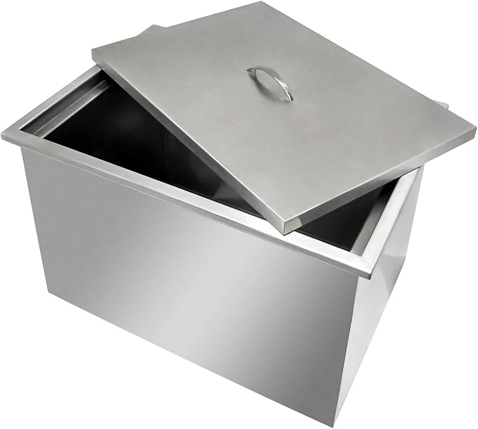 Drop in Ice Chest with Cover Stainless Steel Ice Cooler Included Drain-Pipe and Drain Plug Drop in Ice Bin Outdoor Kitchen for Cold Wine Beverage