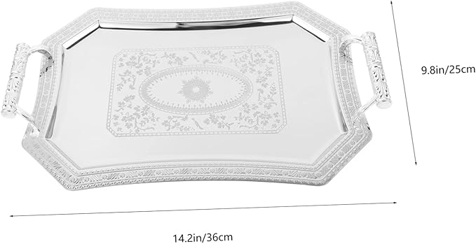 UPKOCH Silver Serving Tray Handles Vintage European Appetizer Platter Multi-Functional Dish for Parties Snacks and Fruits Decorative Tray