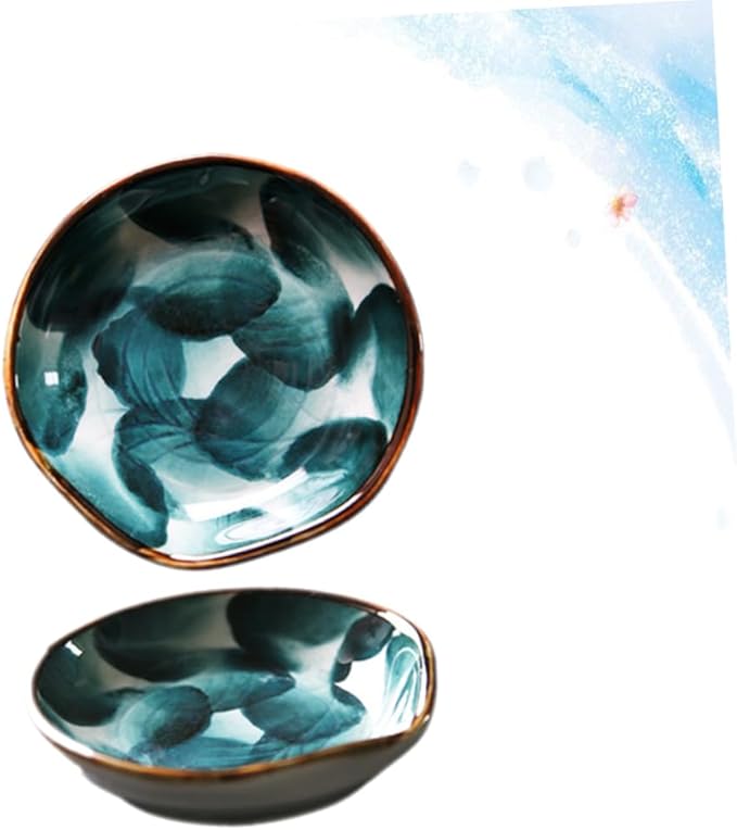 2PCS Handcrafted Ceramic Plates Small Handpainted Snack Dishes for Boys and Girls Retro Japanese Style Sauce and Dipping Bowls for Appetizers and Condiments
