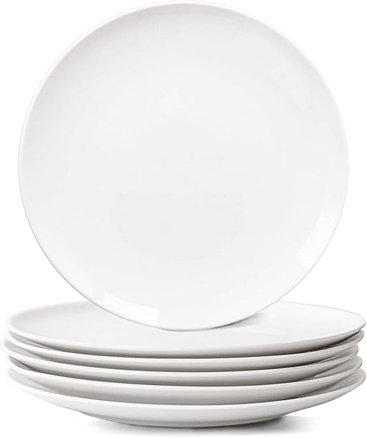 White Dinner Plates Set of 6, 10 Inch Ceramic Plates – White Porcelain Dinner Plates for Kitchen, Serving & Everyday Use, Microwave & Dishwasher Safe