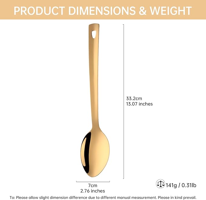 DOCBLACK 13 Inch Serving Spoons Set, Heavy Duty Stainless Steel Buffet Spoons with Long Handle for Kitchen, Restaurant, Party, Dishwasher Safe (Gold, 4PCS 13 inches)