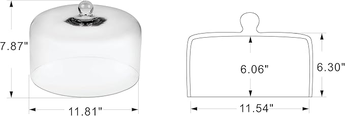 Handmade Sturdy Glass Cake Dome, Cake Cover Lid for Cake, Food and Display, Glass Topper For Cake Plate And Cake Stand, Cake Stand Topper, Glass Dome Cloche, Glasss Cloche (12"x8")