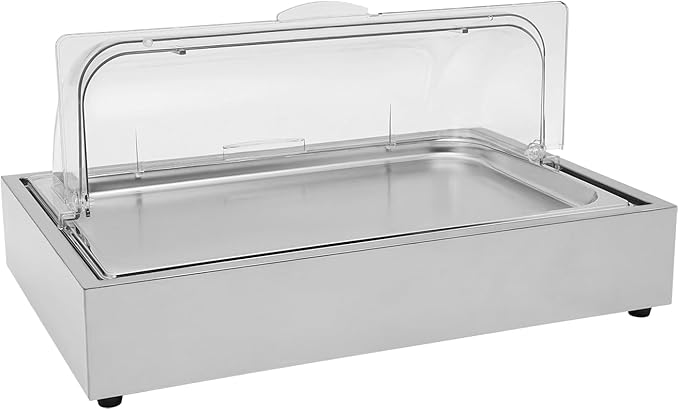 Ice Tray Chafing Dishes for Buffet Stainless Steel Ice Food Serving Display Clear Cold Food Server with Roll Lid Cooling Plate for Dishes Fruit Party