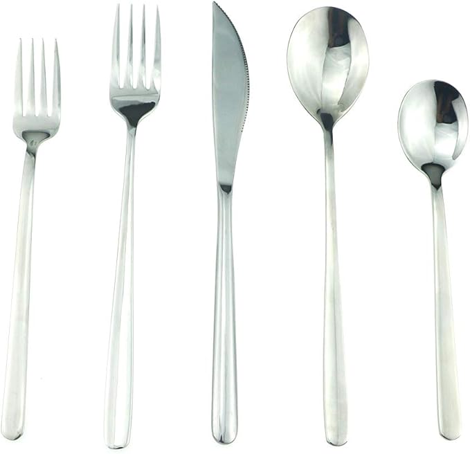 JASHII SUS304 Stainless Steel Flatware Cutlery Set For Home Kitchen Restaurant Hotel, Mirror Polished, 20-Piece Silverware Set for 4, Dishwasher Safe (Full Silver)