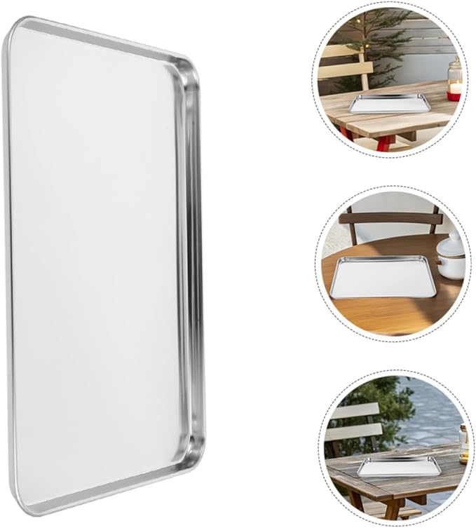 Zerodeko Stainless Steel Serving Tray 2pcs Rectangular Food Plate for Cold Noodle Making Sturdy Non-Slip Design for Home Kitchen and Restaurant