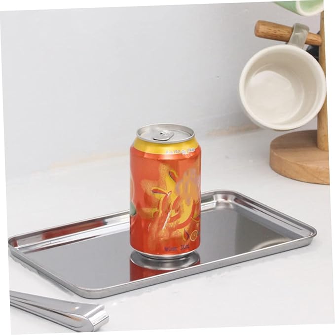 Cabilock Stainless Steel Rectangular Serving Tray 430 Food Storage Plate Flat Bottom Design for Restaurants and Hotels Silver Cooking Tray for Appetizers and Desserts