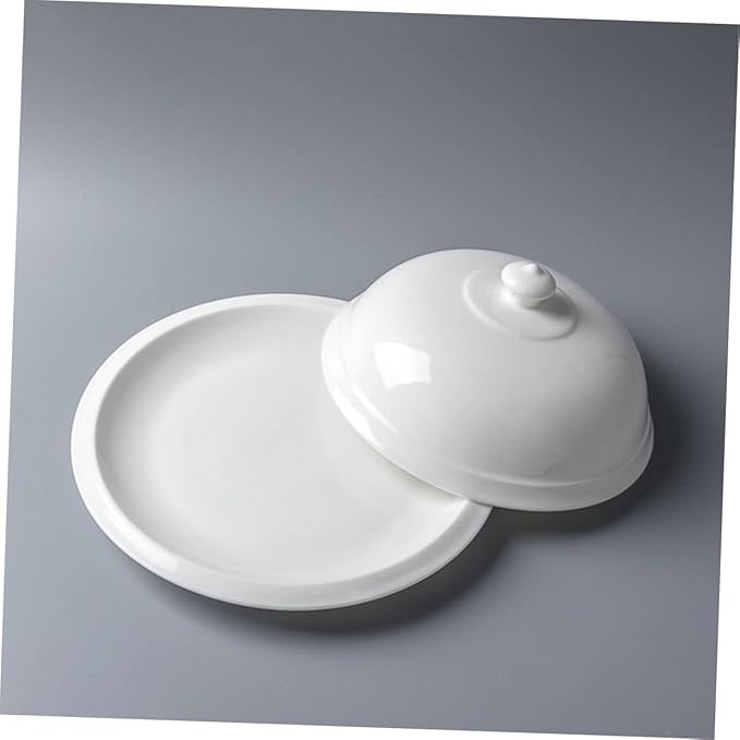 Cabilock Ceramic Steak Plate with Dome Lid French Style Shallow Serving Dish for Desserts Snacks and Pasta for Kitchen Tableware and Dinner Parties