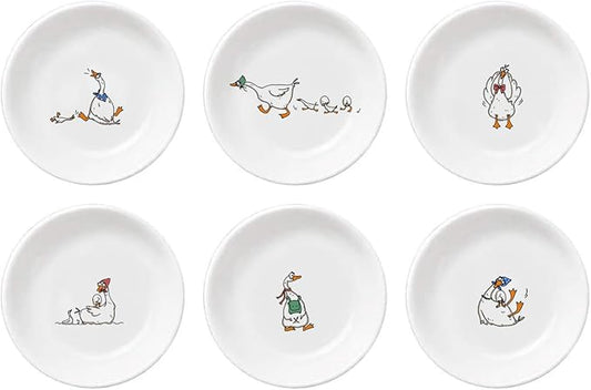 SOCOSY Super Cute Cartoon Animal Pattern Ceramic Sauce/Seasoning/Sushi Soy Dipping Bowl/Appetizer Plates/ Serving Dish Set (6)-Goose