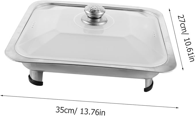 Ciieeo Stainless Steel Buffet Serving Tray with Combined Cover Rectangular Food Holder for Parties Kitchen Use and Display and Stable Design with Transparent Lid
