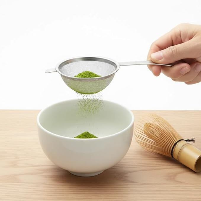 Japanese Double Fine Mesh Tea Sifter – Stainless Steel Tea Strainer for Matcha & Loose Leaf Tea with Hammered Texture Handle Kitchen Sieve, 6” (Length) × 3” (Width) × 1.3” (Height)