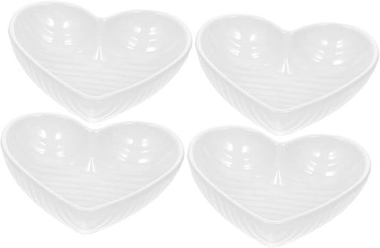 GLEAVI 4pcs Heart-shaped Ceramic Sauce Dishes Seasoning Bowl Serving Plate Charcuterie Plate White Serving Platter for Sauces Soy Mustard Vinegar Desserts Condiments Appetizers