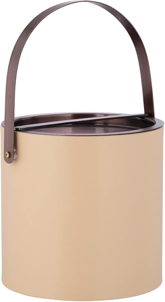 Kraftware BARCELONA 3qt Ice Bucket with Oil Rubbed Bronze Arch Handle & Bridge Cover: Beige