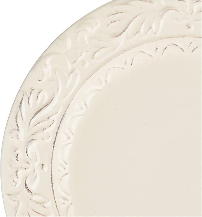 Firenze Ivory 16-Piece Ceramic Dinnerware Set, Service for 4 – Embossed Plates, Mugs & Bowls in Elegant Vintage White – Classic Everyday Dining Set for Rustic & Formal Tablescapes