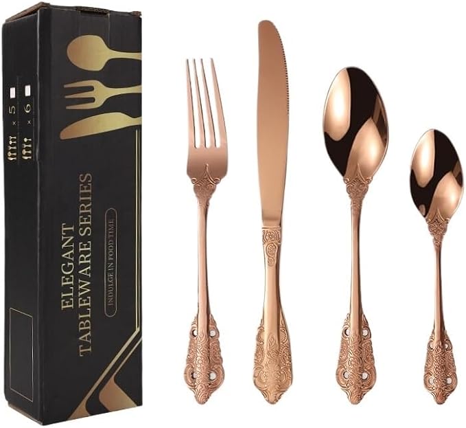 Stainless Steel Flatware serving set,Home Kitchen Eating Tableware Set,Dishwasher Safe,For Home Kitchen Restaurant Hote 4/16/24/32/40/48pcs 304 Embossed Palace Stainless Steel Cutlery Set Thickened St