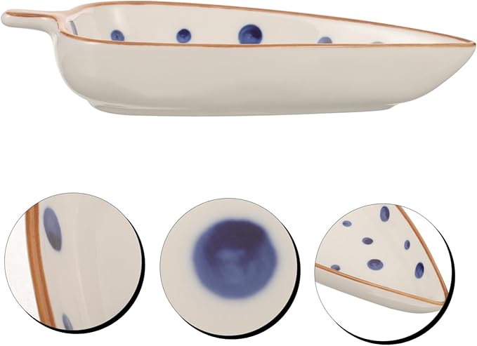 GARVALON Ceramic Leaf-shaped Sauce Dish for Dipping Hand-painted Appetizer Serving Plate for Home and Restaurant Use for Snacks Salads and Desserts