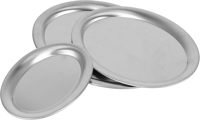Stainless Steel Serving Platter Set, Silver Tray Mirror Finish, 3pcs Assorted Sizes - Durable 304 Steel, Easy to Clean, Versatile Display and Serving Use (Silver)