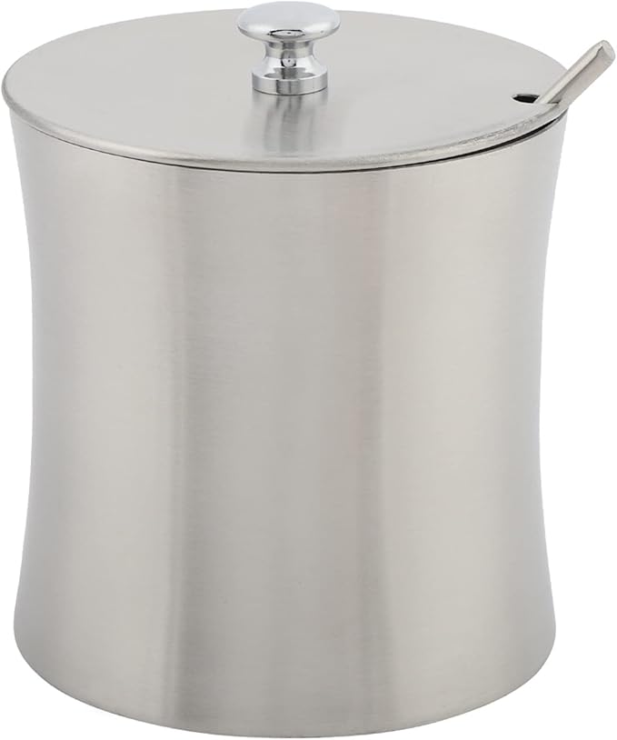 Oumefar Sugar Bowl Stainless Steel Jar Salt Pot Condiment Pot with Lid and Serving Spoons Kitchen Seasoning Container for Home Kitchen Restaurant