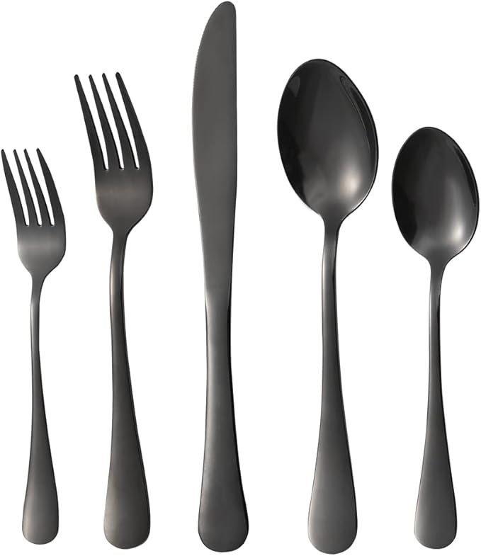 Black Silverware Set 40 Piece for 8, Stainless Steel Flatware Cutlery Set with Forks and Spoons, Kitchen Utensils Set, Dishwasher Safe