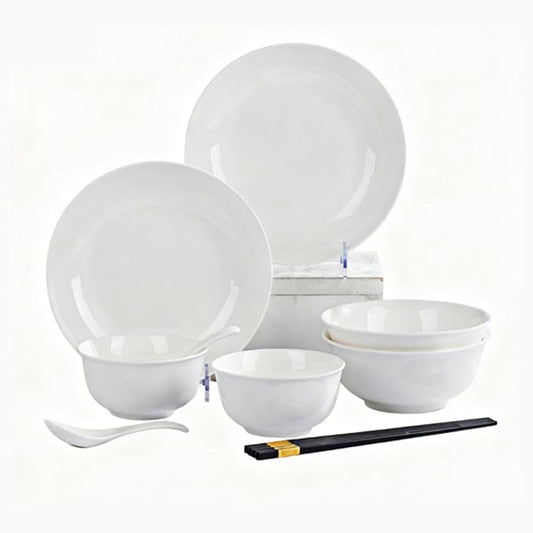 White Ceramic Dinnerware Set: Plates & Bowls for Kitchen, Microwave & Dishwasher Safe Dishes Collection (10pcs)