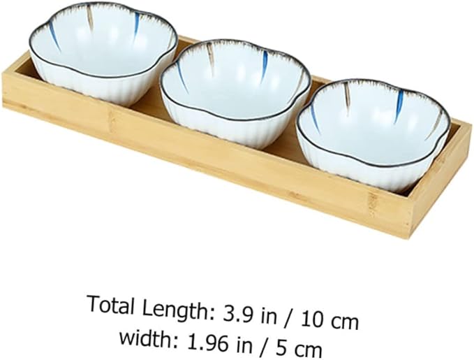 1Set Japanese Style Snack Plate with Wooden Tray Ceramic Small Plates for Side Dishes Desserts Appetizers and Condiments Food-safe Material for Home and Restaurant Use