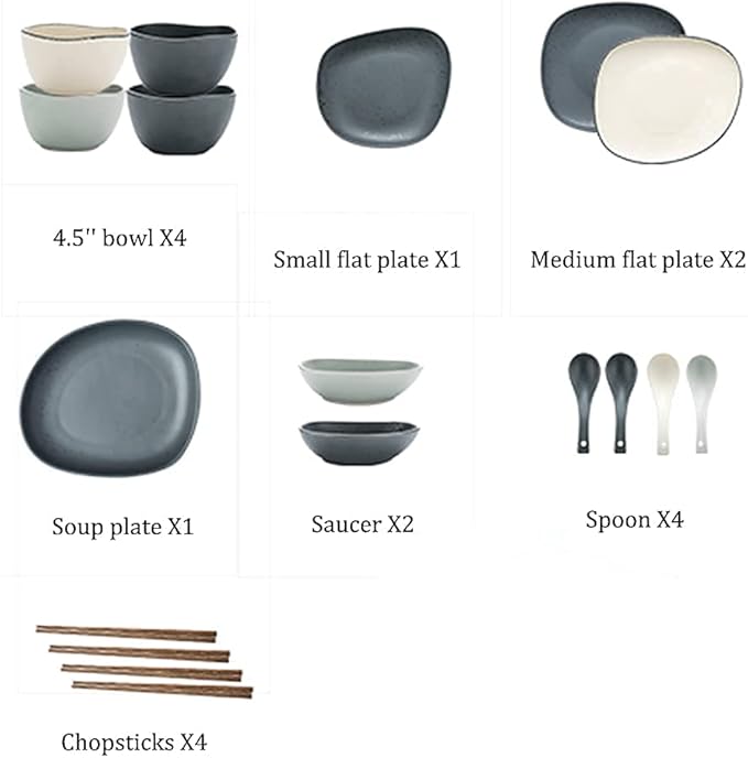 Nordic Ceramic Dinnerware Sets, Porcelain Plate and Bowl Sets, High-End Color Dishware Sets, Modern Reactive Glaze Stoneware Dishes Set Holiday,12Pcs (White 18Pcs)