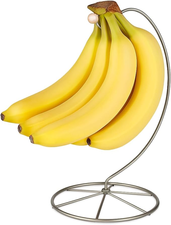 Homeries Banana Holder Modern Rack Hanger Tree Stand Hook for Kitchen Countertop. Satin Nickel Banana Holder Keeper Stand (Satin Nickel New)