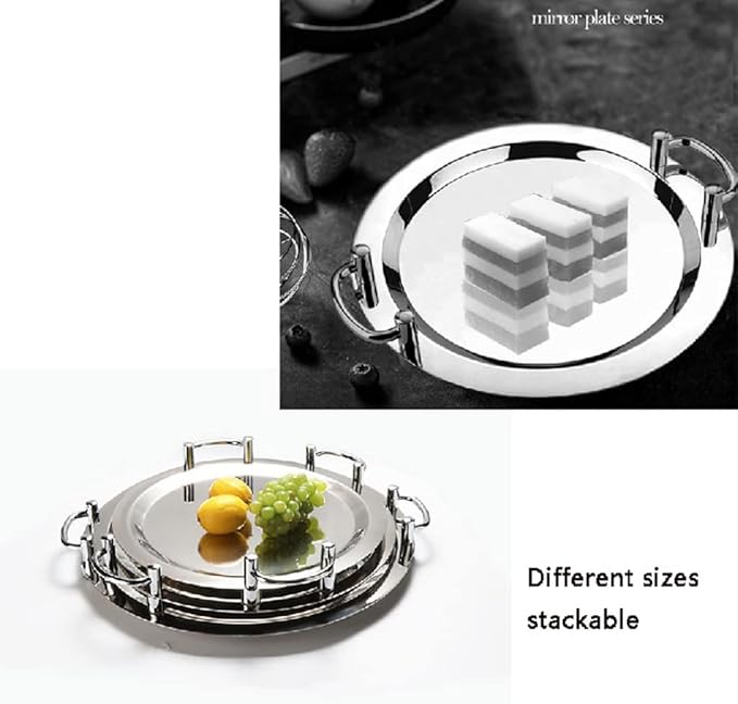 Stainless Steel Serving Tray Oval Decorative Tray with Handle Cafeteria Food Trays for Wedding, Birthday, Family Party (Color : Silver, Size : 20IN)