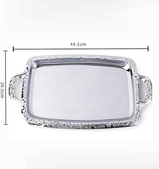 Simple Stainless Steel Tray with Silver Border Tabletop Snack Fruit Tray Rectangular Storage Tray,Silver