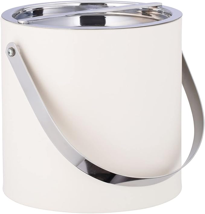 Kraftware MANHATTAN 3qt Ice Bucket with Polished Chrome Arch Handle & Bridge Cover: White