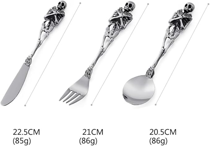 Halloween Essentials Cutlery Silverware Set 18 Piece Flatware Set for 6, Creative Skeleton Handle 18/10 Food-Grade Stainless Steel Utensils Set Best Gift Combo include Forks Spoons And Knives Set