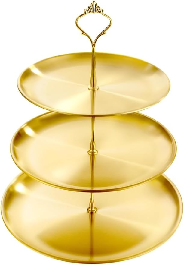 3 Tier Stainless Steel Cupcake Stand, Gold Metal Serving Tray Cake Holder Cake Display Stand for Holiday Dessert Table Decorations Birthday Party Wedding