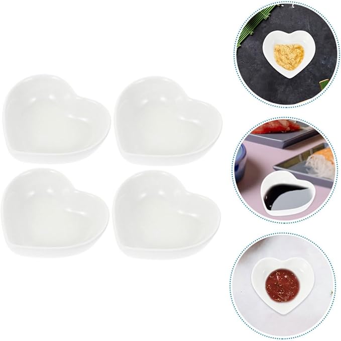 PRETYZOOM 4pcs Heart-shaped Ceramic Dipping Bowl Snack Bowl Appetizer Plate Small Sauce for Condiments Stylish Decor