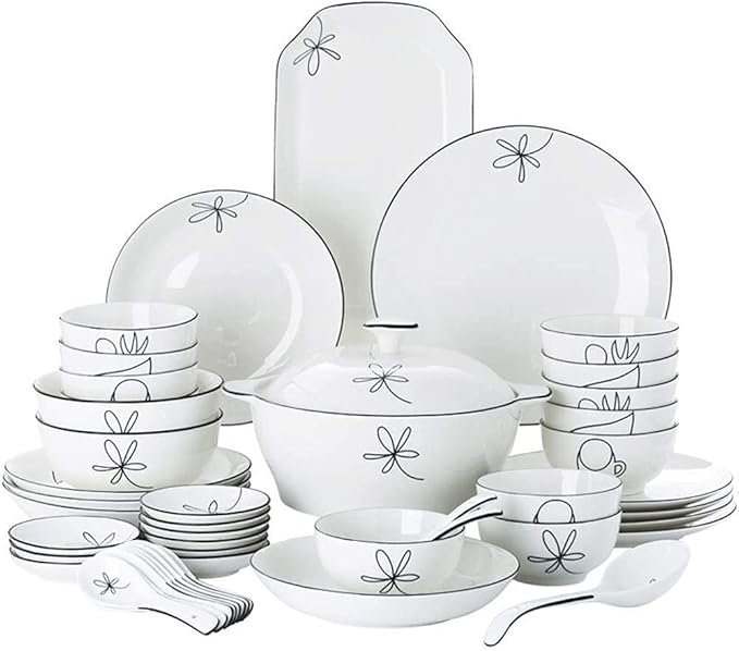 60-Pieces Porcelain White Dinnerware Sets - Dinner Plates and Bowls Sets, Ceramic Dishes Set Service for 8/10/12, Creative Series Dinner Plates