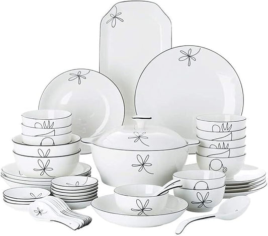 60-Pieces Porcelain White Dinnerware Sets - Dinner Plates and Bowls Sets, Ceramic Dishes Set Service for 8/10/12, Creative Series Dinner Plates